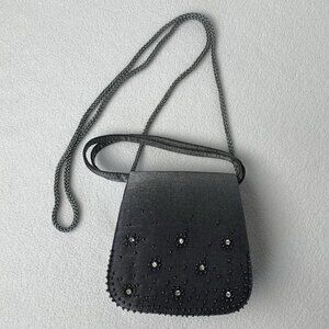 La Regale Evening Handbag Shoulder Purse Bag Gray Metallic Small Classic